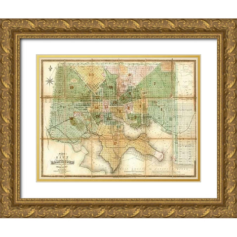 Baltimore, Maryland, 1852 Gold Ornate Wood Framed Art Print with Double Matting by Lucas, Fielding