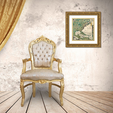 America Septentrionalis A Map of the British Empire in America, 1733 Gold Ornate Wood Framed Art Print with Double Matting by Popple, Henry