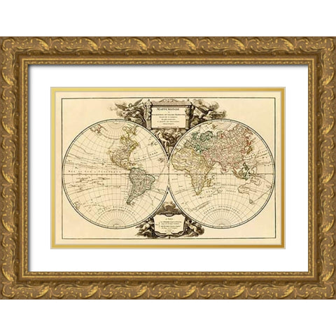 Mappemonde, 1752 Gold Ornate Wood Framed Art Print with Double Matting by Vaugondy, Didier Robert