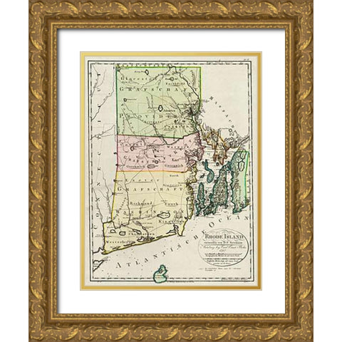 Rhode Island, 1797 Gold Ornate Wood Framed Art Print with Double Matting by Sotzmann, Daniel Friedrich