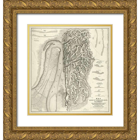 Civil War Map of The Siege of Vicksburg, Miss, 1863 Gold Ornate Wood Framed Art Print with Double Matting by Spangenberg, Charles