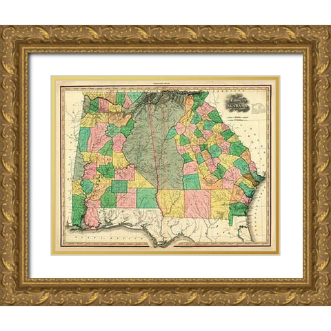 Georgia and Alabama, 1823 Gold Ornate Wood Framed Art Print with Double Matting by Tanner, Henry