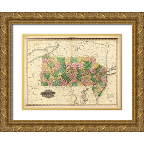 Pennsylvania and New Jersey, 1823 Gold Ornate Wood Framed Art Print with Double Matting by Tanner, Henry