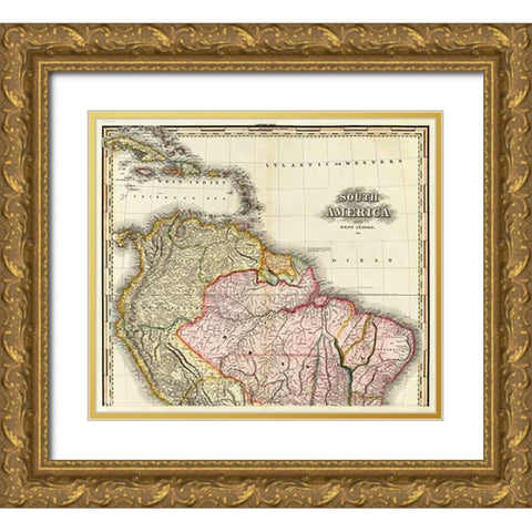 South America and West Indies, 1823 Gold Ornate Wood Framed Art Print with Double Matting by Tanner, Henry