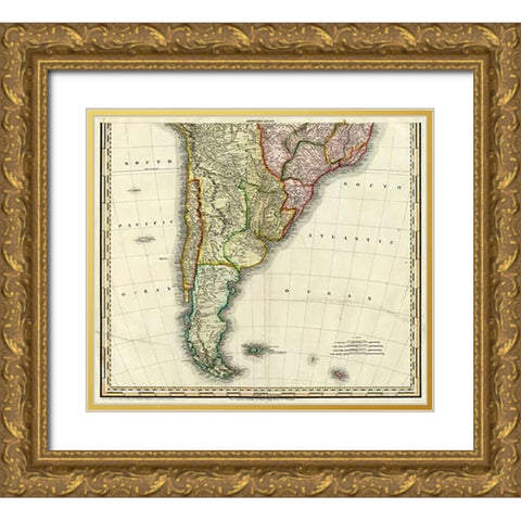 South America and West Indies, 1823 Gold Ornate Wood Framed Art Print with Double Matting by Tanner, Henry