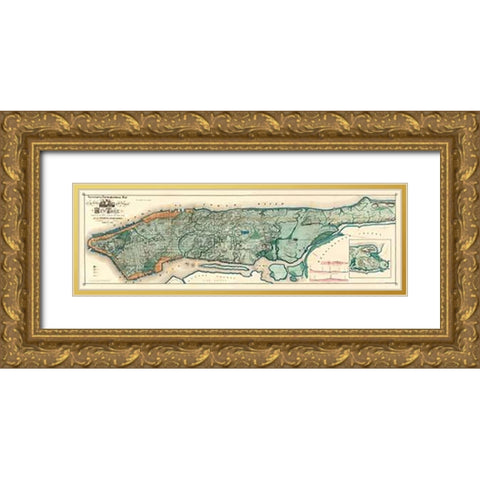 Sanitary and Topographical Map of the City and Island of New York, 1865 Gold Ornate Wood Framed Art Print with Double Matting by Viele, Egbert