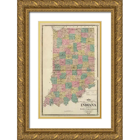 New sectional and township map of Indiana, 1876 Gold Ornate Wood Framed Art Print with Double Matting by Andreas, Alfred Theodore