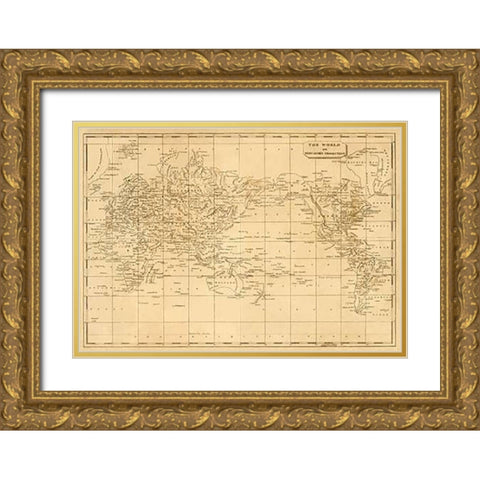 World Mercators projection, 1812 Gold Ornate Wood Framed Art Print with Double Matting by Arrowsmith, Aaron