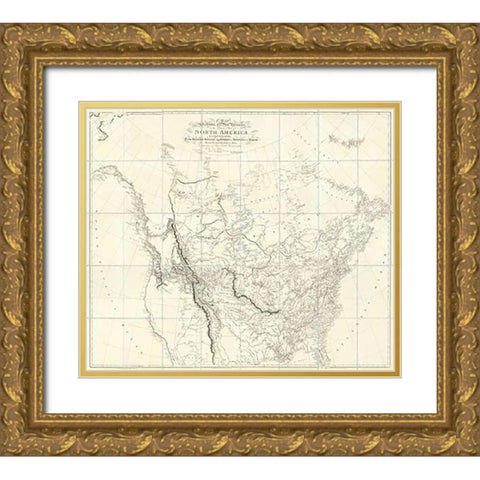 New Discoveries in the Interior Parts of North America, 1814 Gold Ornate Wood Framed Art Print with Double Matting by Arrowsmith, Aaron