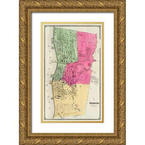 Yonkers, New York, 1868 Gold Ornate Wood Framed Art Print with Double Matting by Beers, Frederick W.