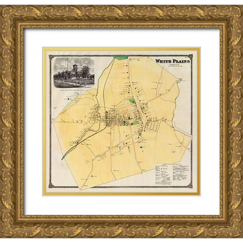 White Plains, New York, 1868 Gold Ornate Wood Framed Art Print with Double Matting by Beers, Frederick W.