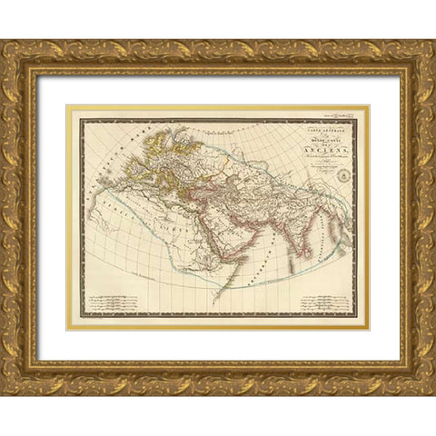 Monde connu des anciens, 1821 Gold Ornate Wood Framed Art Print with Double Matting by Brue, Adrien Hubert
