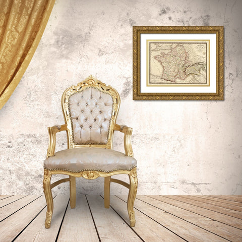 Carte generale des Gaules, 1821 Gold Ornate Wood Framed Art Print with Double Matting by Brue, Adrien Hubert