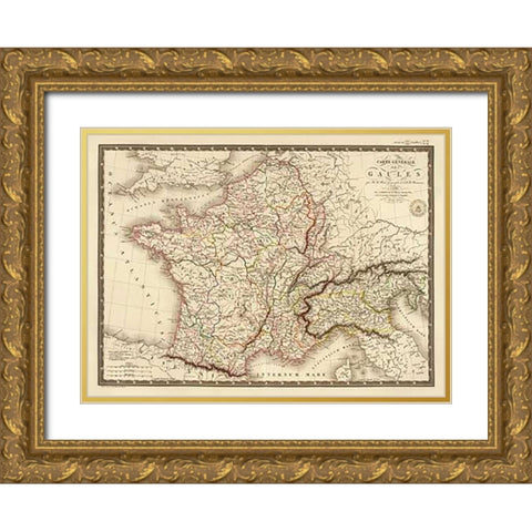 Carte generale des Gaules, 1821 Gold Ornate Wood Framed Art Print with Double Matting by Brue, Adrien Hubert