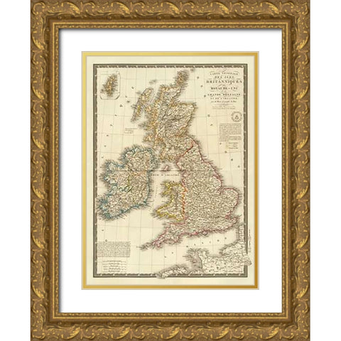 Iles Britanniques, 1828 Gold Ornate Wood Framed Art Print with Double Matting by Brue, Adrien Hubert