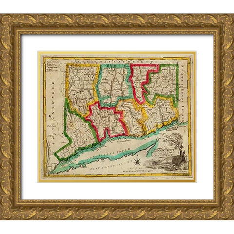 State of Connecticut, 1827 Gold Ornate Wood Framed Art Print with Double Matting by Doolittle, Amos