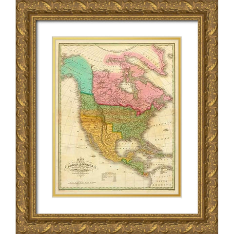 Map of North America Including All The Recent Geographical Discoveries, 1826 Gold Ornate Wood Framed Art Print with Double Matting by Finley, Anthony