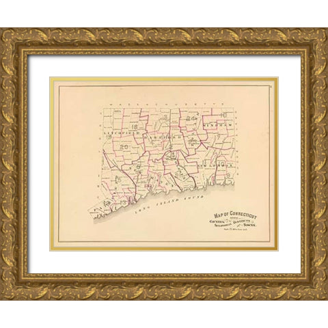 Connecticut: Senatorial districts, 1893 Gold Ornate Wood Framed Art Print with Double Matting by Hurd and Co., D.H