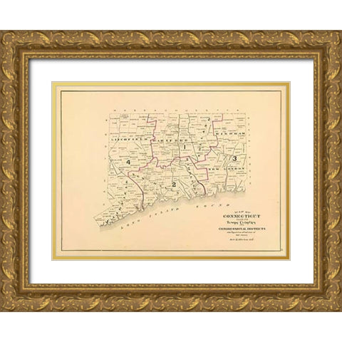 Connecticut: Congressional districts, 1893 Gold Ornate Wood Framed Art Print with Double Matting by Hurd and Co., D.H