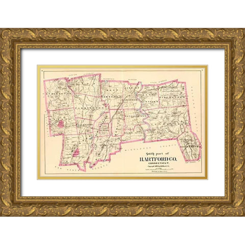 Connecticut: Hartford County South, 1893 Gold Ornate Wood Framed Art Print with Double Matting by Hurd and Co., D.H