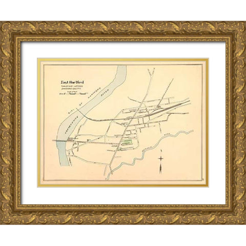 East Hartford, Connecticut, 1893 Gold Ornate Wood Framed Art Print with Double Matting by Hurd and Co., D.H