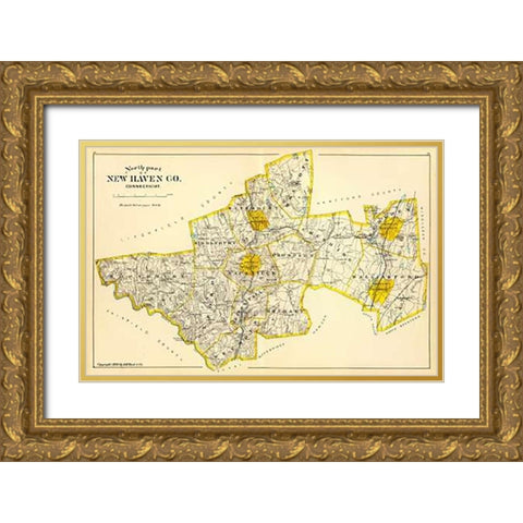Connecticut: New Haven County North, 1893 Gold Ornate Wood Framed Art Print with Double Matting by Hurd and Co., D.H