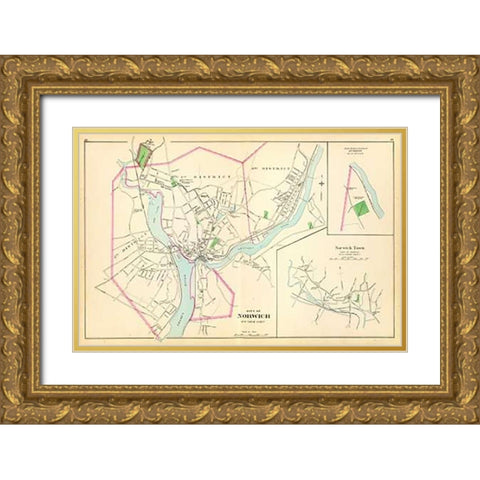 Norwich, Connecticut, 1893 Gold Ornate Wood Framed Art Print with Double Matting by Hurd and Co., D.H