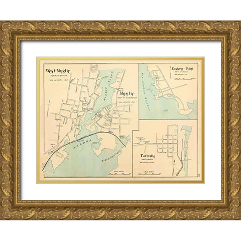 W. Mystic, Mystic, Connecticut, 1893 Gold Ornate Wood Framed Art Print with Double Matting by Hurd and Co., D.H