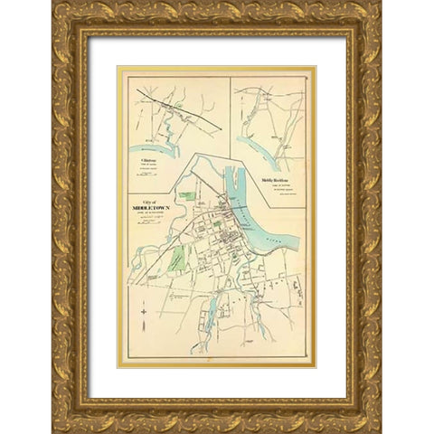 Middletown, Connecticut, 1893 Gold Ornate Wood Framed Art Print with Double Matting by Hurd and Co., D.H