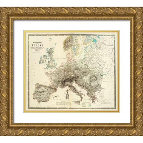 Mountains of Europe, 1854 Gold Ornate Wood Framed Art Print with Double Matting by Johnston, Alexander Keith