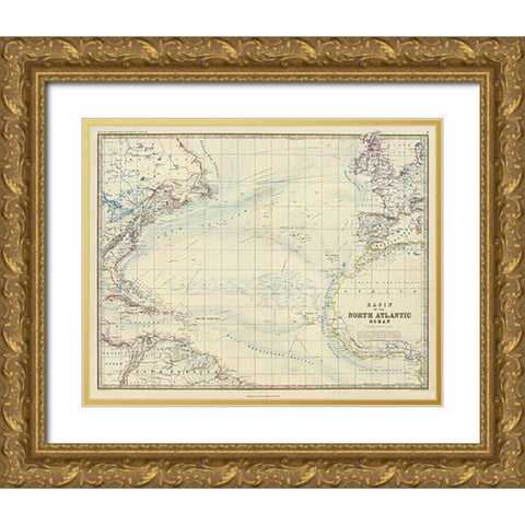 North Atlantic Ocean, 1861 Gold Ornate Wood Framed Art Print with Double Matting by Johnston, Alexander Keith
