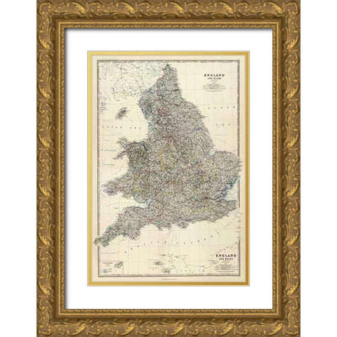 ComVintageite: England, Wales, 1861 Gold Ornate Wood Framed Art Print with Double Matting by Johnston, Alexander Keith