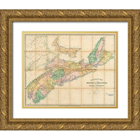 Mackinlays map of the Province of Nova Scotia, including the island of Cape Breton, 1862 Gold Ornate Wood Framed Art Print with Double Matting by Mackinlay, A. and W.