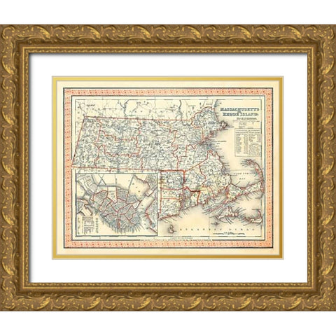 Massachusetts, Rhode Island, 1846 Gold Ornate Wood Framed Art Print with Double Matting by Tanner, Henry