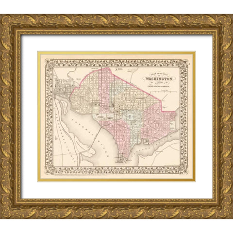 Washington, D.C., 1880 Gold Ornate Wood Framed Art Print with Double Matting by Mitchell, Samuel Augustus