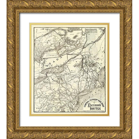 Central Vermont. RR. excursion routes, 1879 Gold Ornate Wood Framed Art Print with Double Matting by Central Vermont Railroad Company