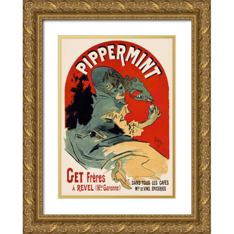 Pippermint Gold Ornate Wood Framed Art Print with Double Matting by Cheret, Jules