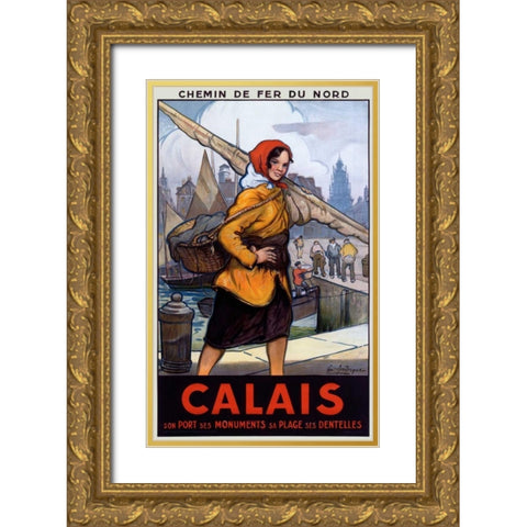 Chemin de Fer du Nord/Calais Gold Ornate Wood Framed Art Print with Double Matting by Andrique, Georges