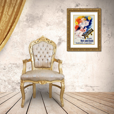 Olympia/Anciennes Montagnes Russes Gold Ornate Wood Framed Art Print with Double Matting by Cheret, Jules