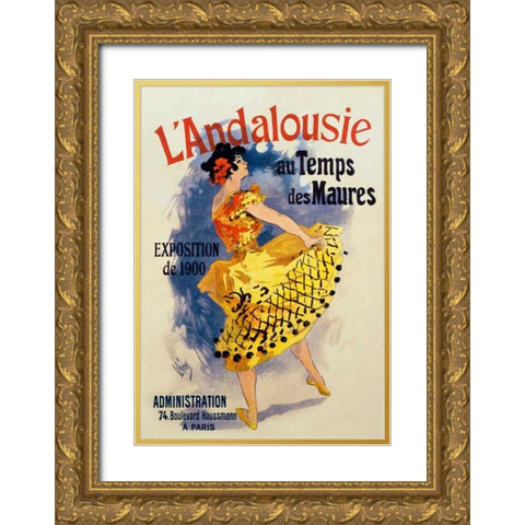 LAndalousie au Temps des Maures Gold Ornate Wood Framed Art Print with Double Matting by Cheret, Jules