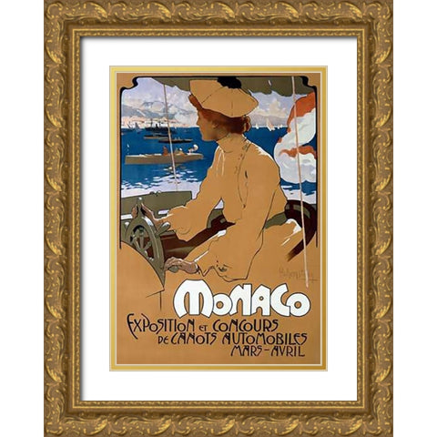 Monaco/ExVintageition de Canots Automobiles Gold Ornate Wood Framed Art Print with Double Matting by Hohenstein, Adolfo