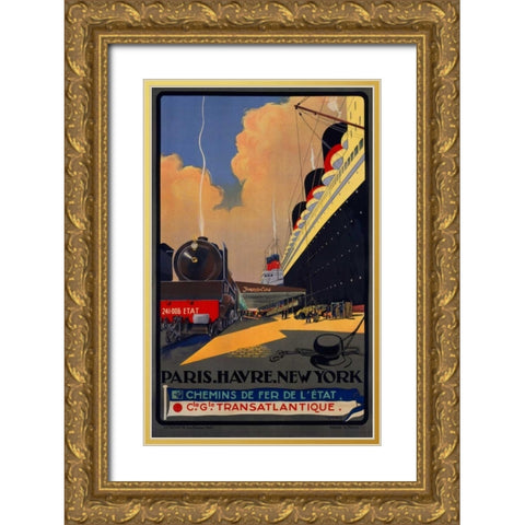 Paris, Havre, New York Gold Ornate Wood Framed Art Print with Double Matting by Sebille, Albert