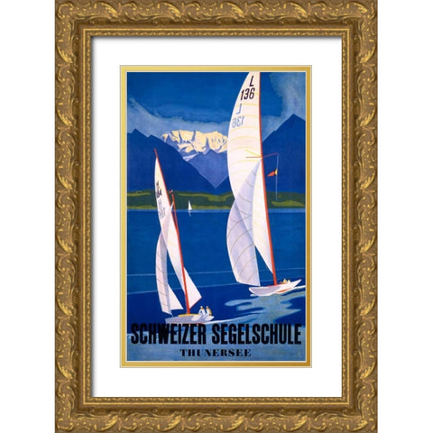 Schweizer Segelschule Gold Ornate Wood Framed Art Print with Double Matting by Baumberger, Otto