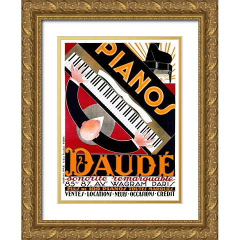Pianos Daude Gold Ornate Wood Framed Art Print with Double Matting by Daude, Andre