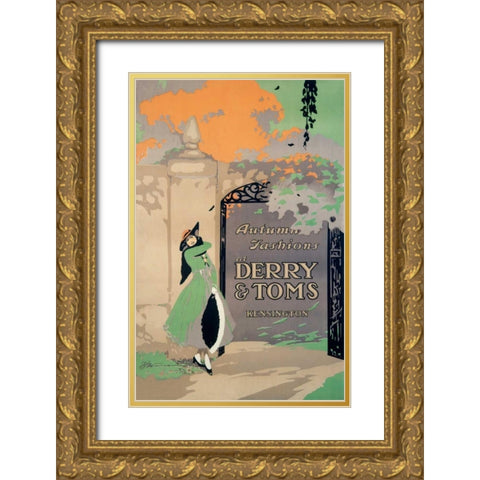 Derry and Toms/Autumn Fashions Gold Ornate Wood Framed Art Print with Double Matting by Warren, F.H.