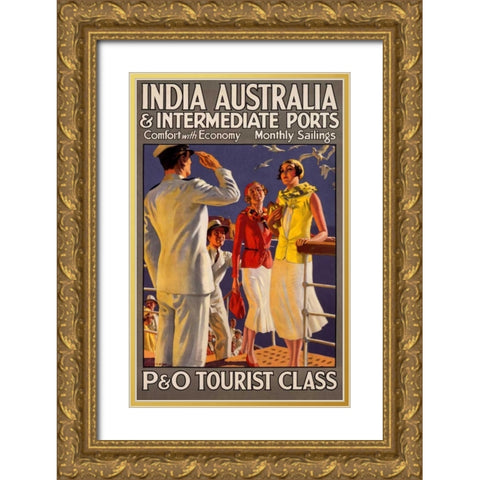 India Australia and Intermediate Ports/P and O Gold Ornate Wood Framed Art Print with Double Matting by Michael