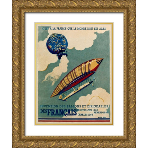 French Aviation: Commemorative Posters 1 of 3 Gold Ornate Wood Framed Art Print with Double Matting by Cave, Lucien