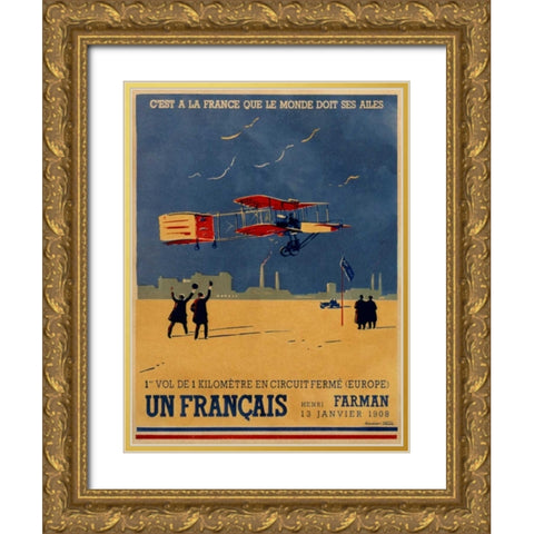 French Aviation: Commemorative Posters 2 of 3 Gold Ornate Wood Framed Art Print with Double Matting by Cave, Lucien