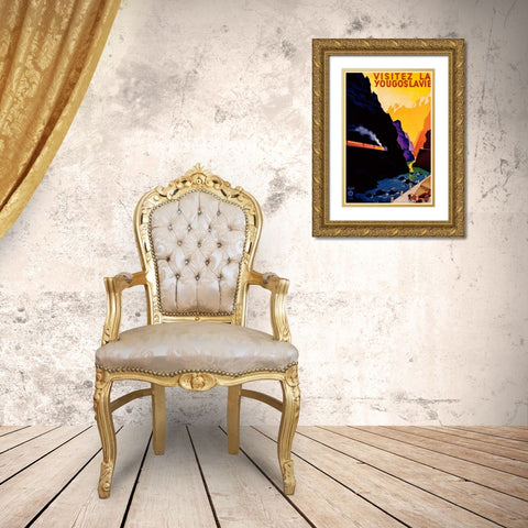 Visit Yugoslavia Gold Ornate Wood Framed Art Print with Double Matting by Unknown