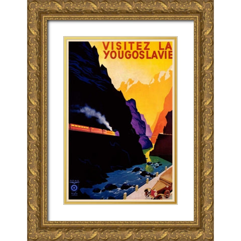 Visit Yugoslavia Gold Ornate Wood Framed Art Print with Double Matting by Unknown